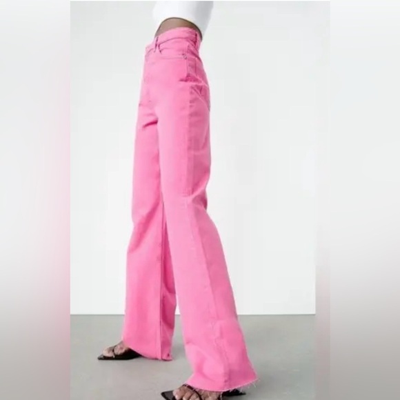 Zara Pants - 634. Zara High Waisted Wide Leg Pink Jeans